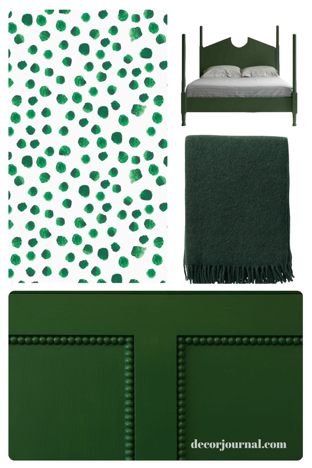 Lust Home, green polkadot wallpaper mood board.