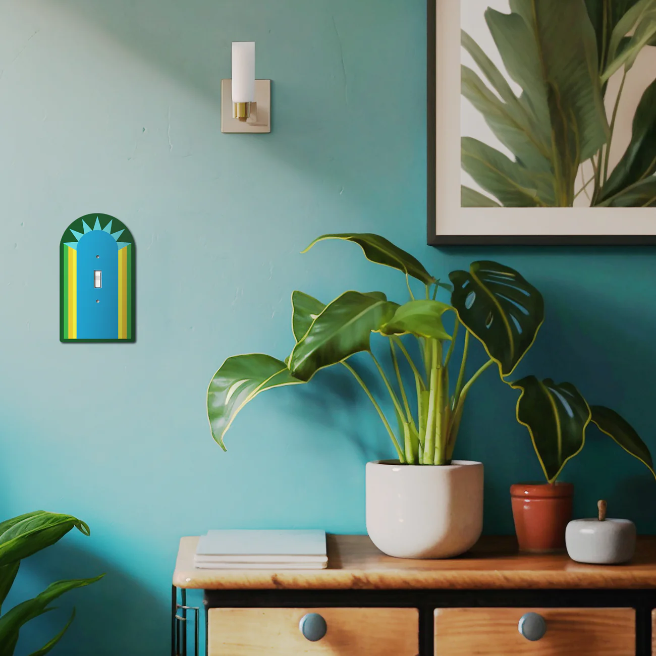 Arch shaped acrylic light switch with a 70s vibe