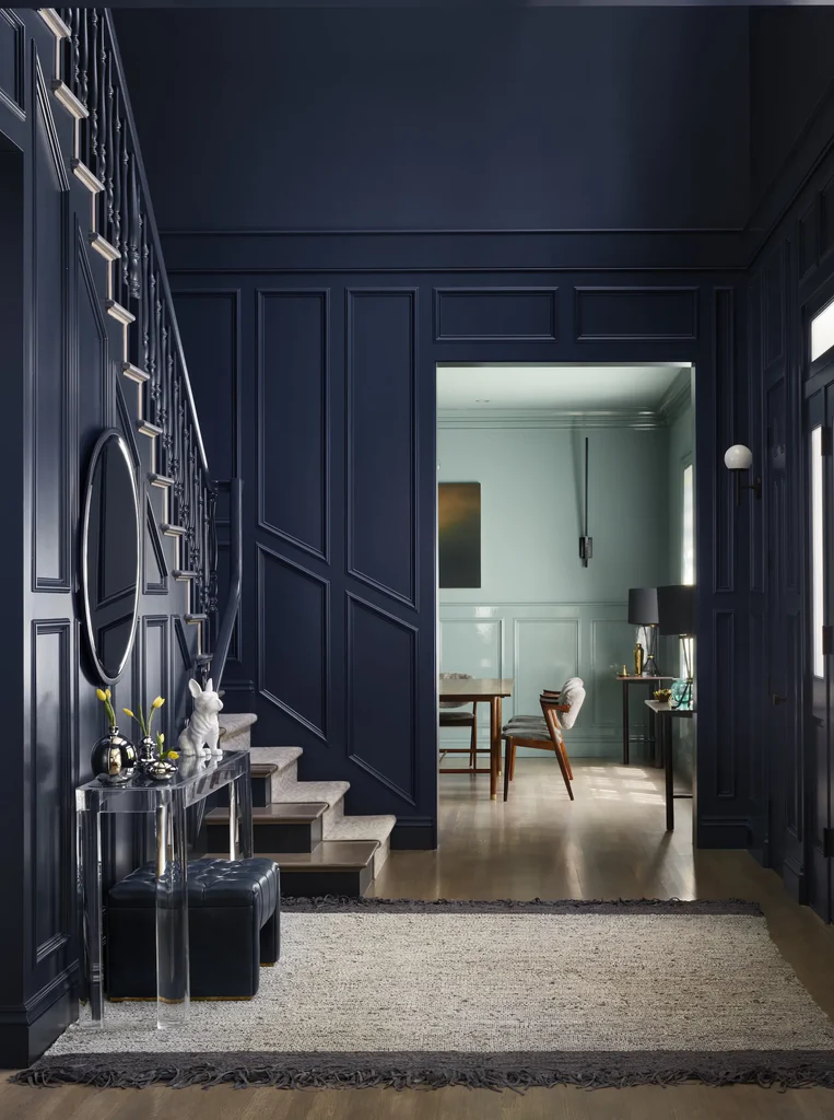 Blue colour drench, semi gloss entrance hallway.