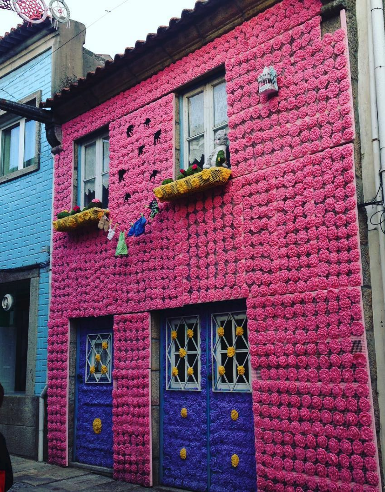 crochet decor on the exterior of a home in Vila Nova de Cerveira, Northern Portugal. 