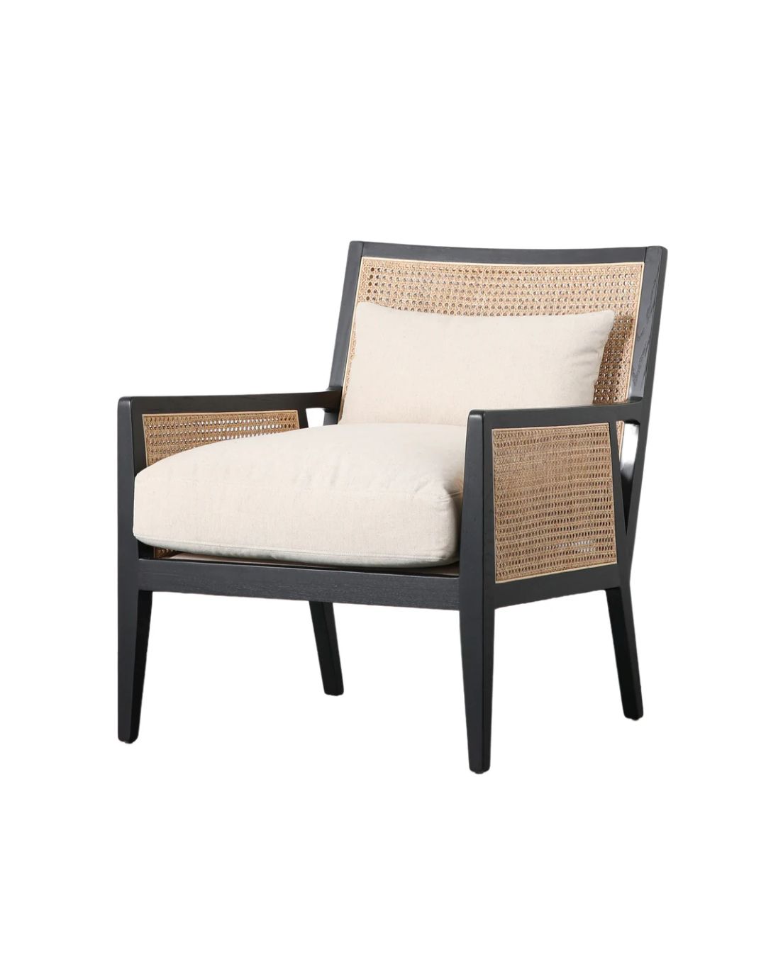 Chair style: AIKO NATURAL RATTAN & BLACK ASH WOOD ARMCHAIR, by Den & Now