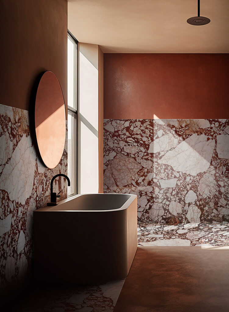 material drenching on walls and floor in marble