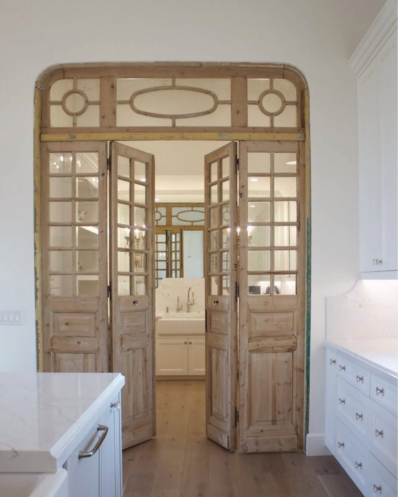 Antique wood accent french doors