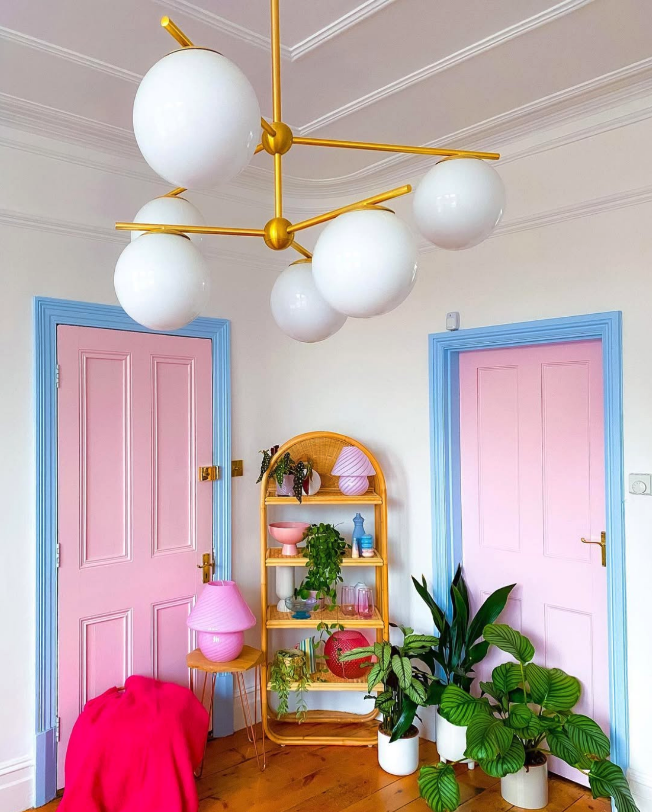 Pin and blue accent doors