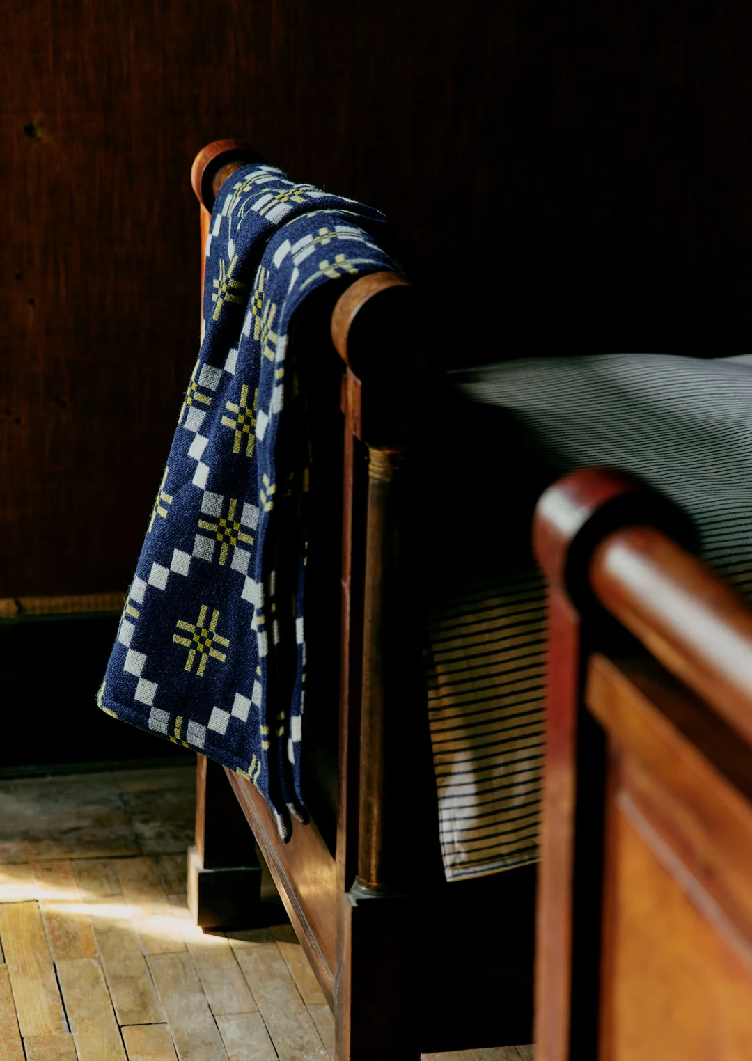 Melin Tregwynt Welsh Blanket, midnight citrus sold by Toast