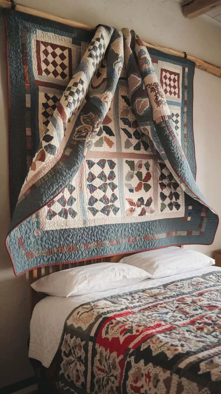 Patchwork quilt headboard