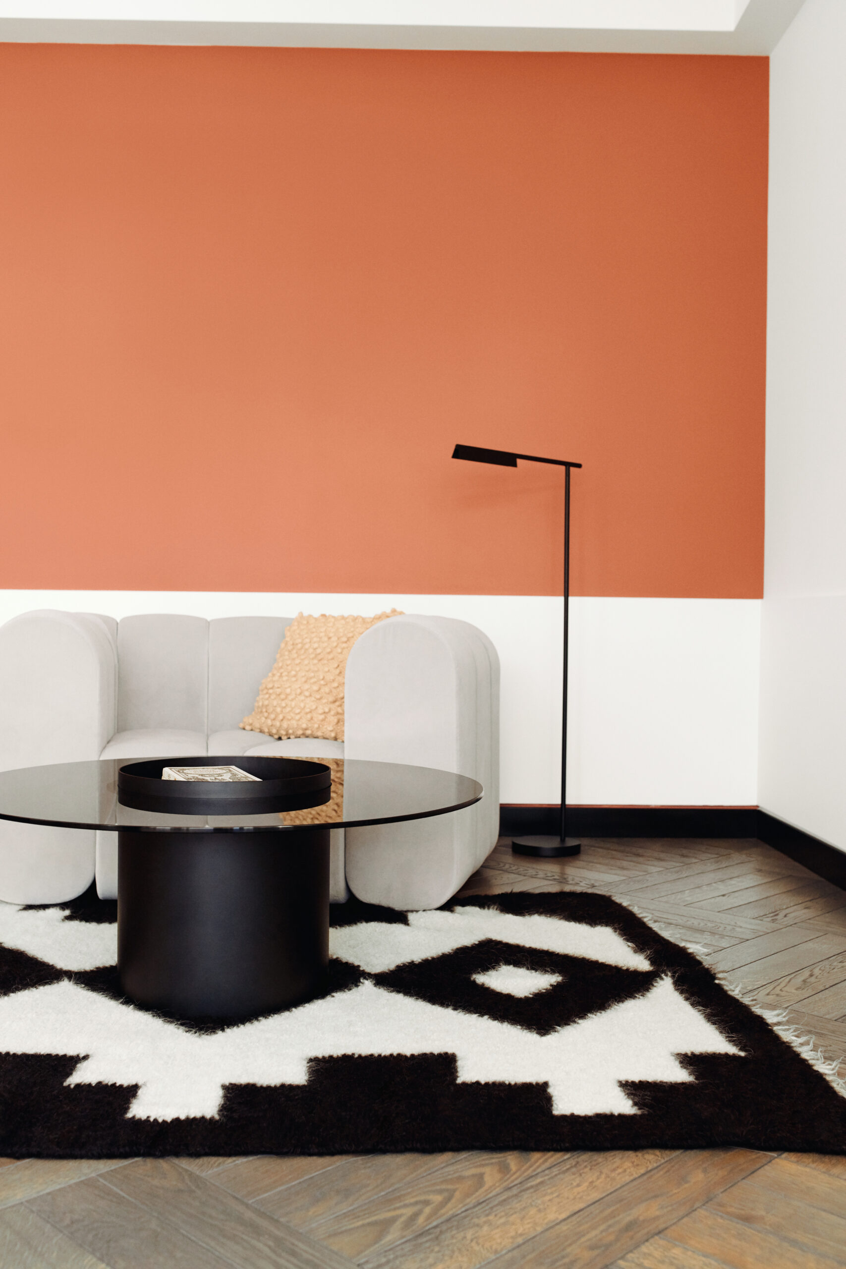 Black and white hand-woven Ukrainian lizhnyk blanket/rug. 