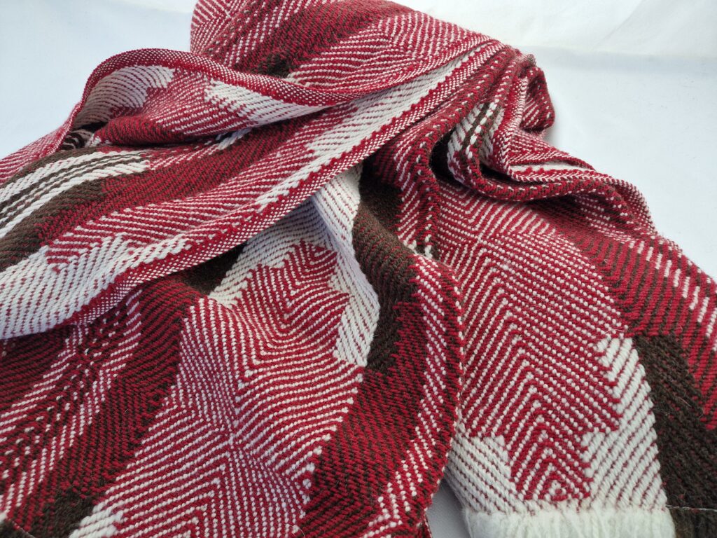 Red and cream Bulgarian Shevitza Wool Blanket