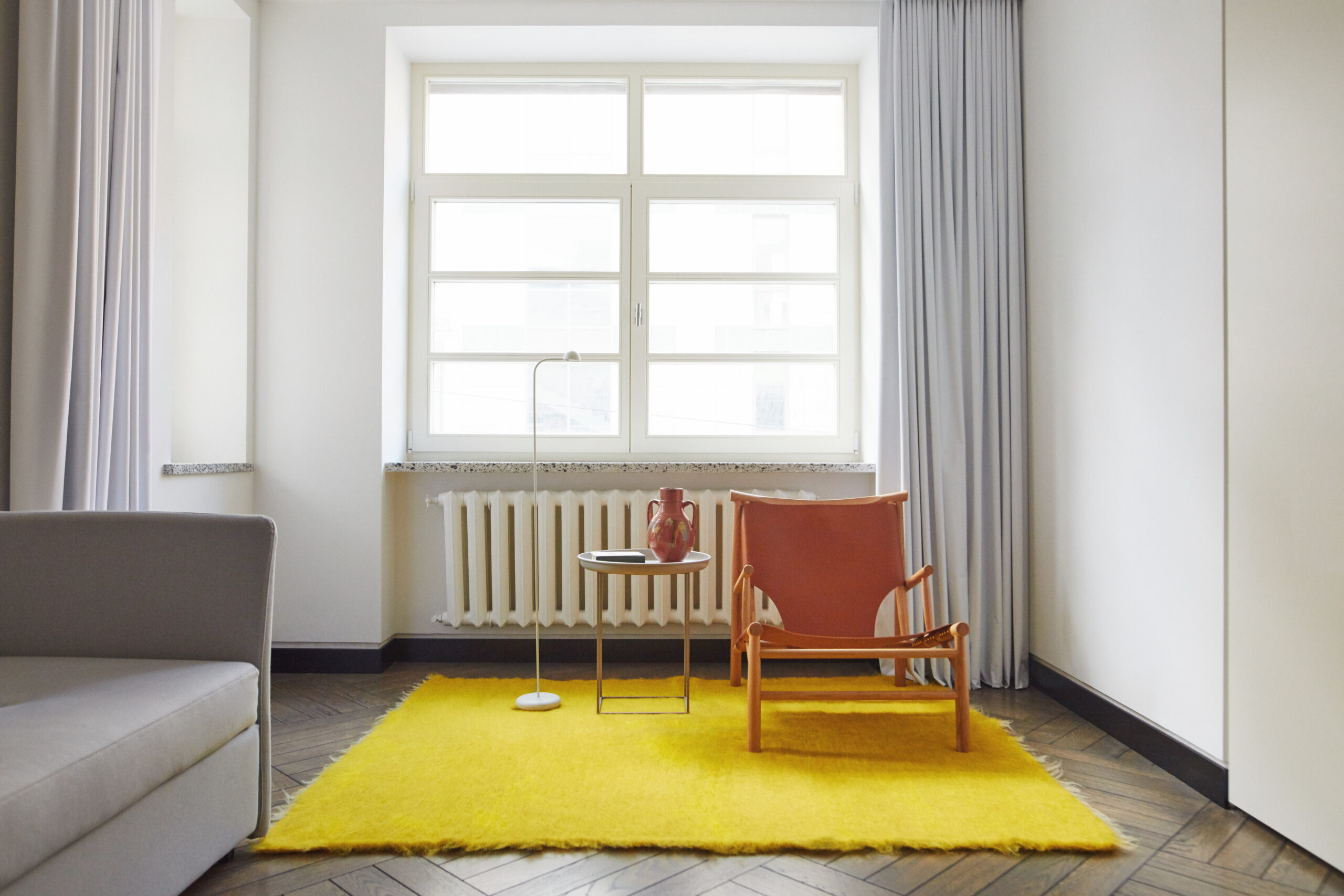 Yellow hand-woven Ukrainian lizhnyk blanket/rug. 