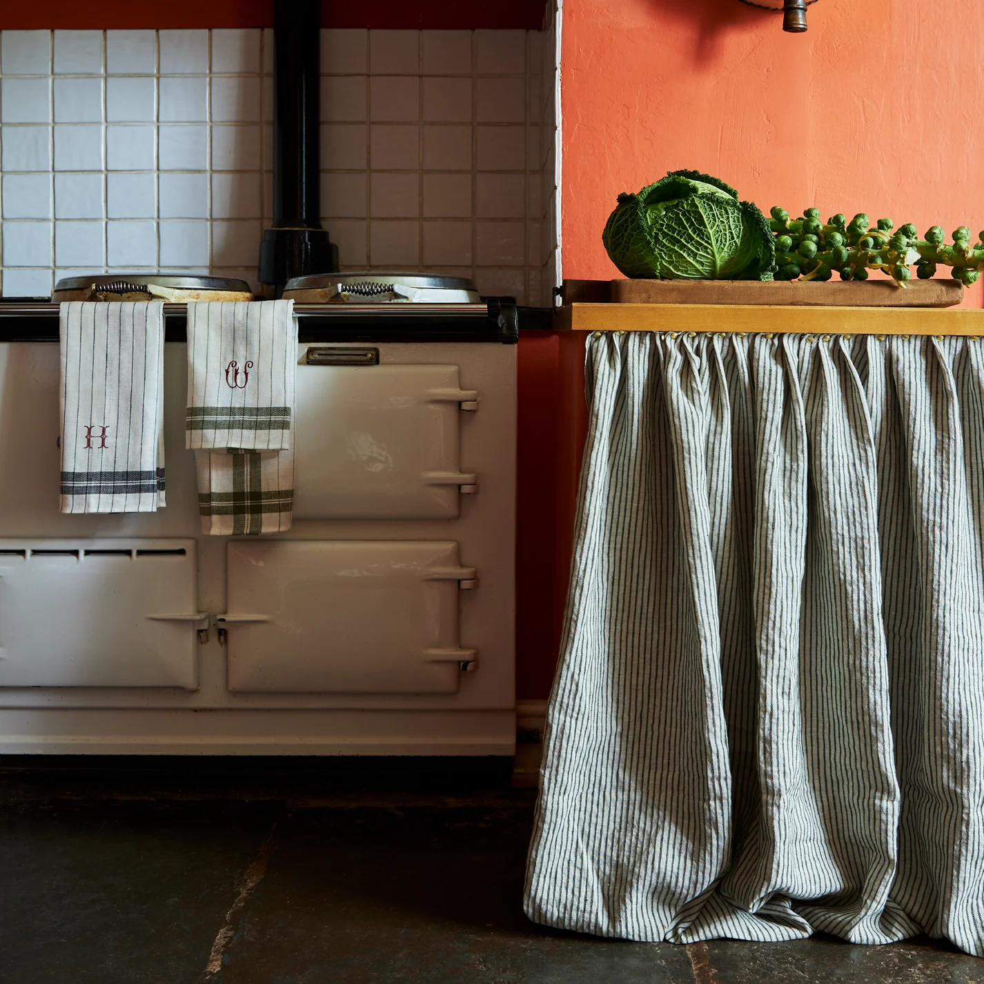 linen kitchen skirted cabinet