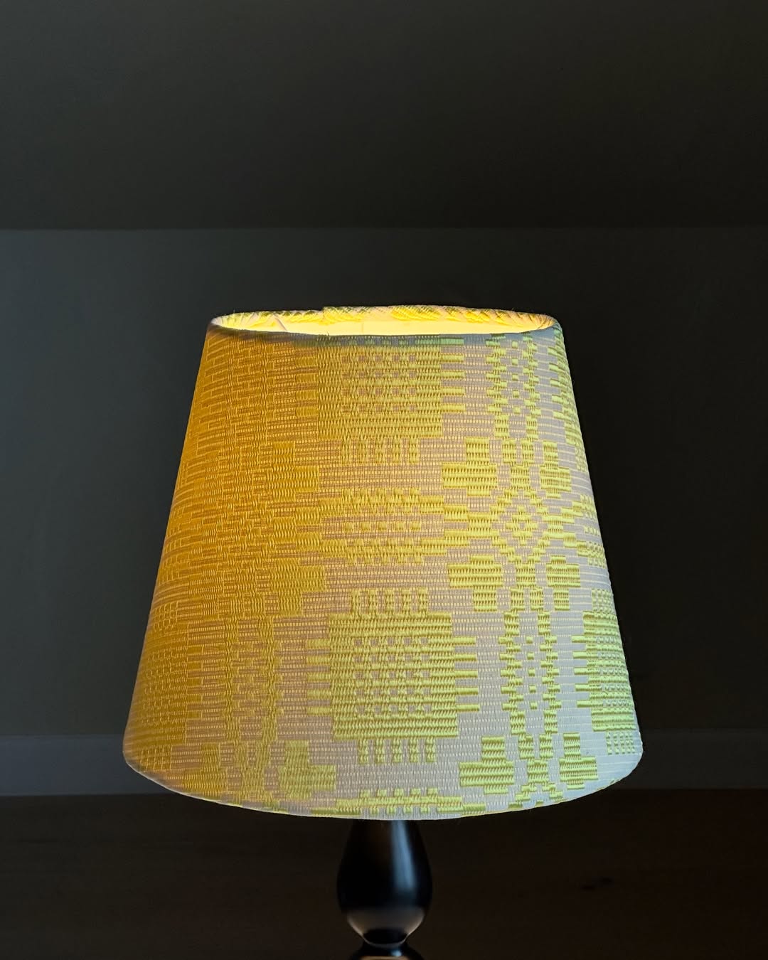 Yellow Lithuanian dimai fabric bespoke lampshade by Chantier Studio