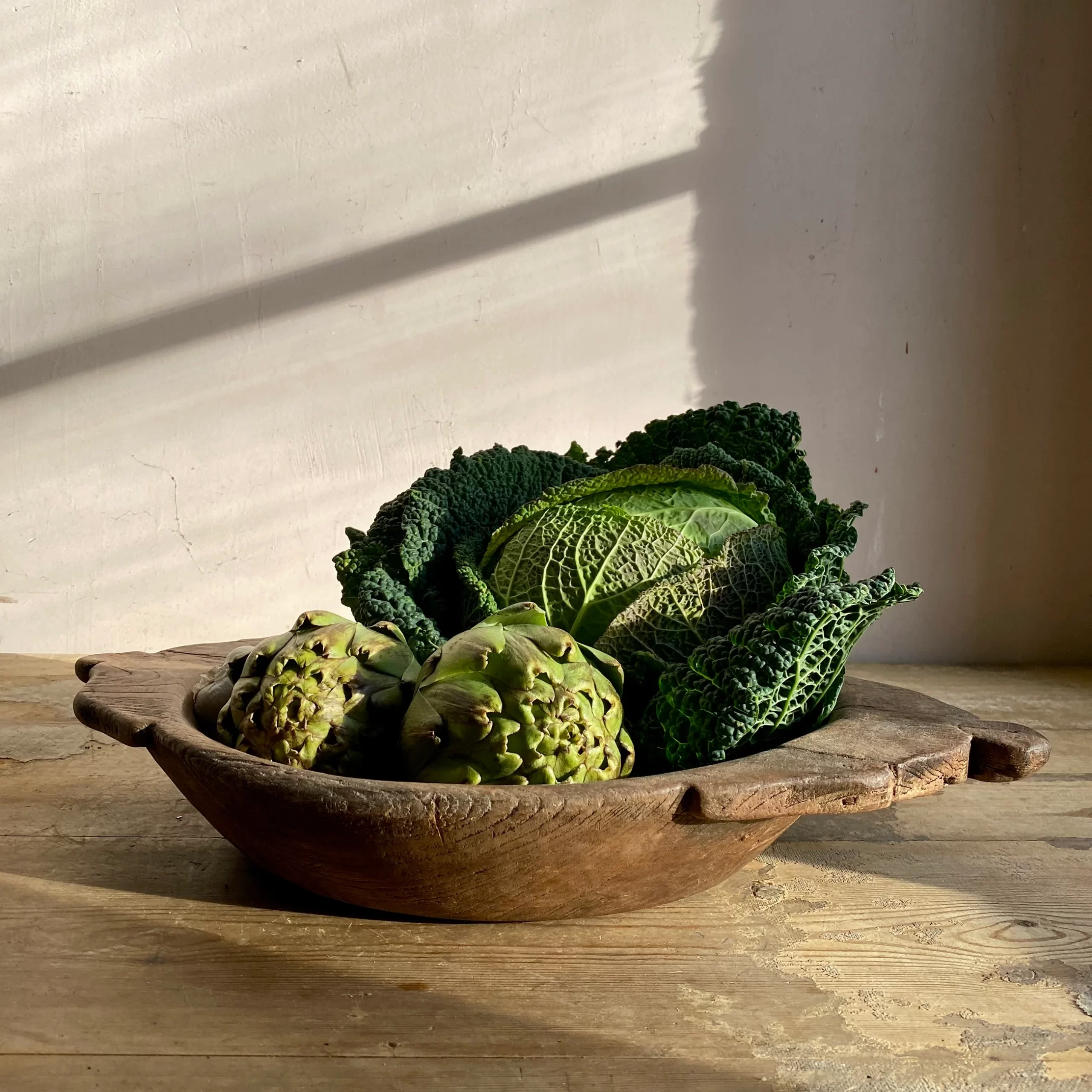 how to style vintage hand hewn dough bowls
