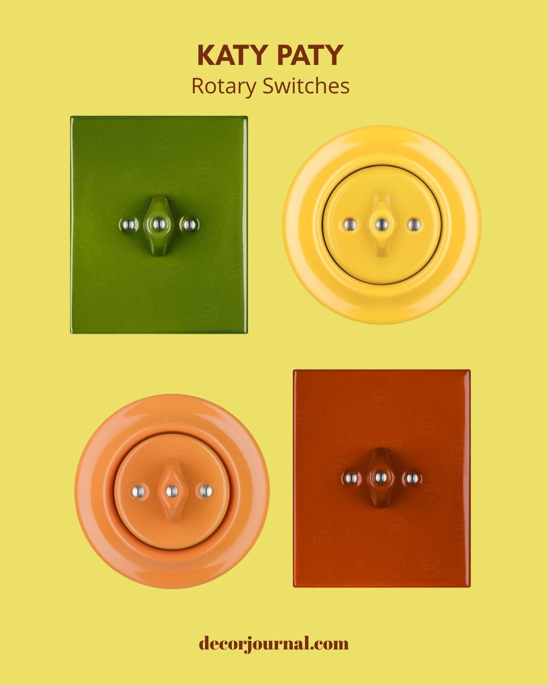 Katy Paty ceramic switches with rotary mechanisms in bauhaus colours. 
