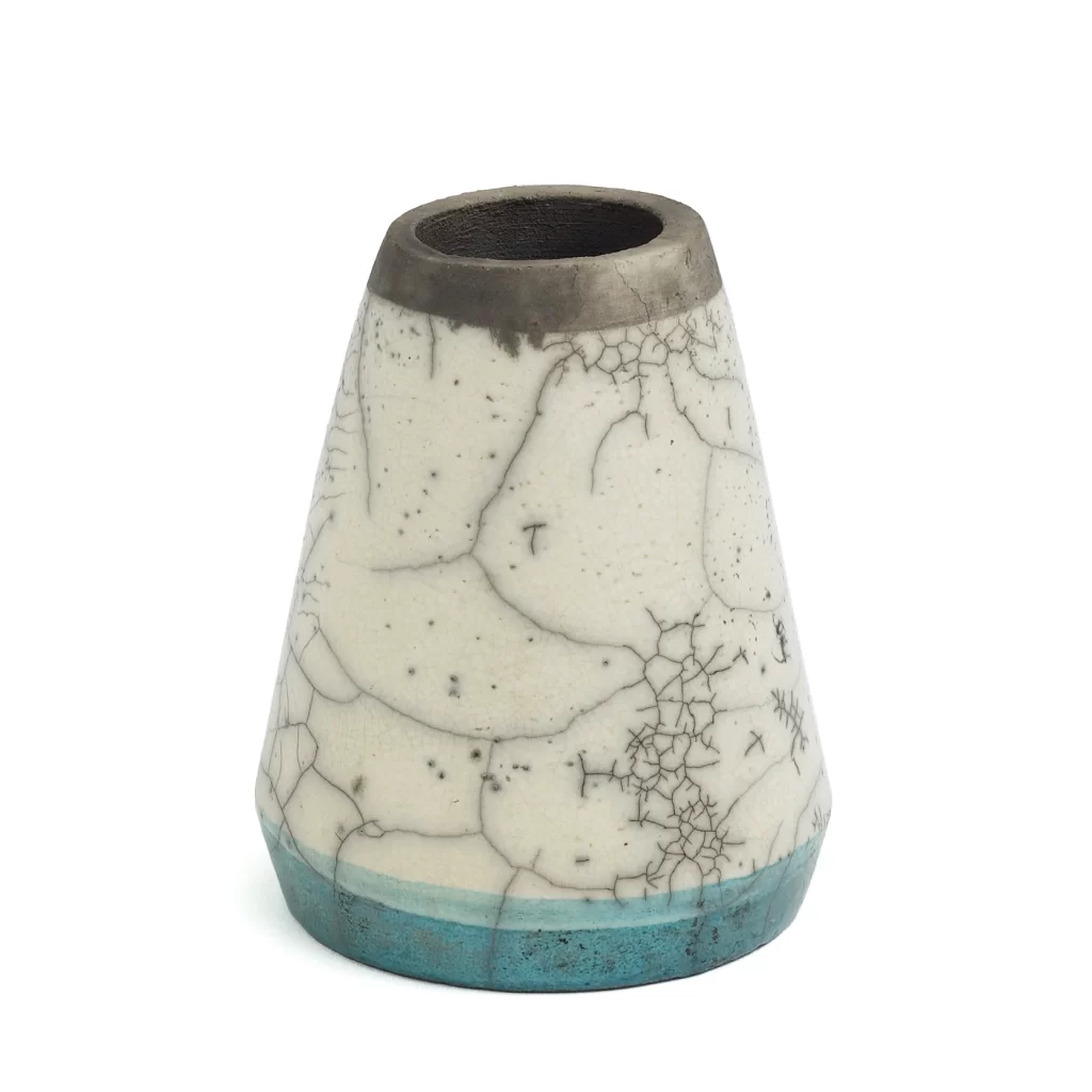 Japandi heritage Raku Ceramic Green White Black Metal vase