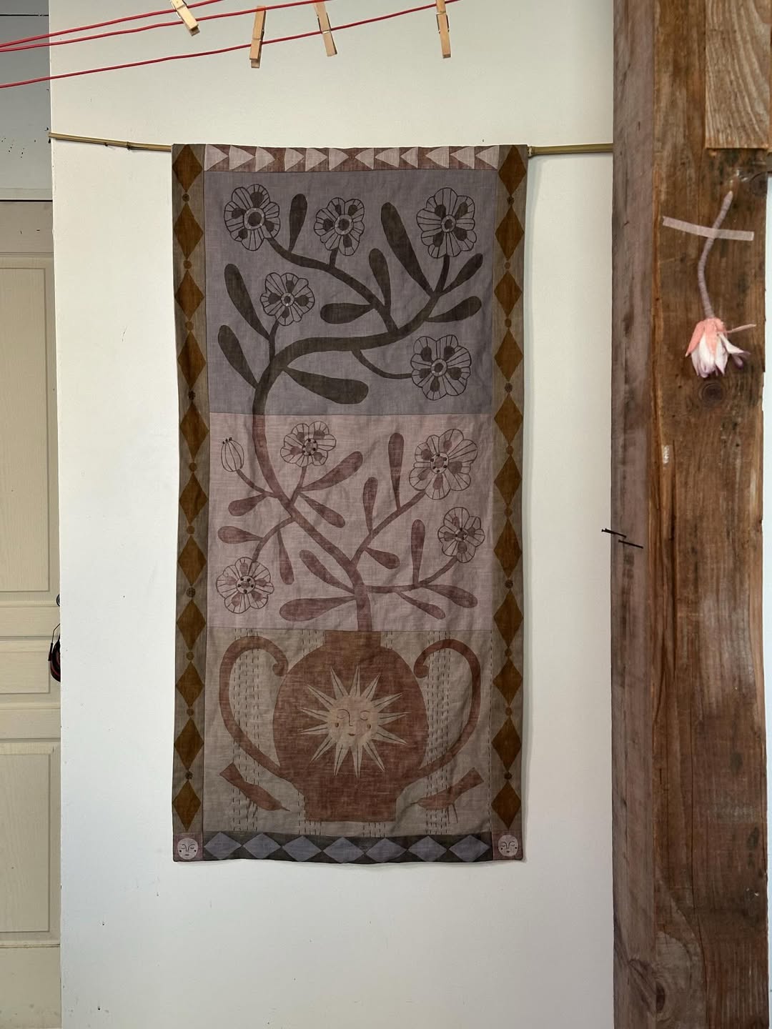 Japandi heritage hand dyed linen wall art by wool and nature