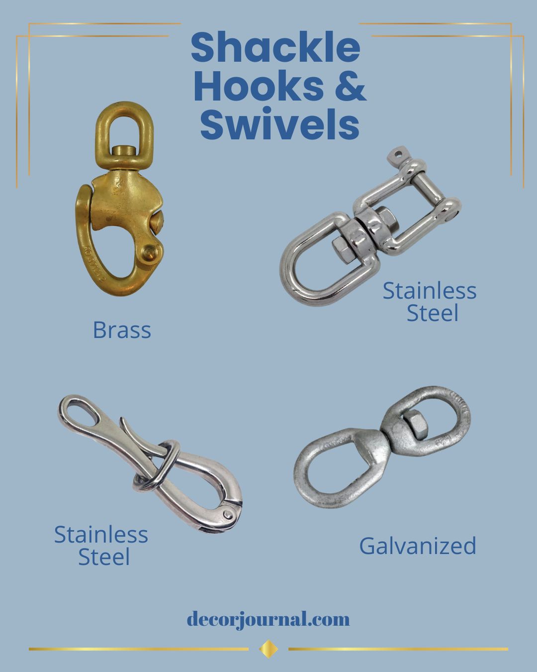 Marine hardware heavy-duty shackle hooks & swivels for residential design