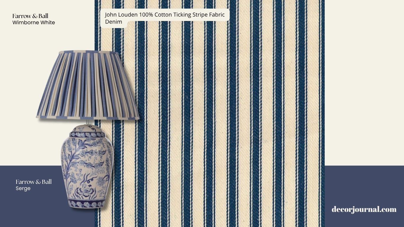 Denim blue ticking fabric mood board
