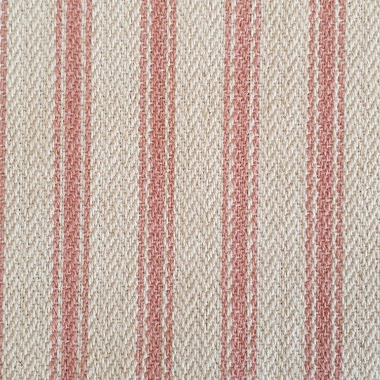 Pink stripe, herringbone weave ticking fabric